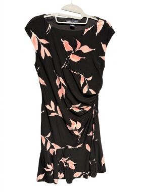 American Living Ruched Sheath Dress - Pink Leaf Print - Size 8
